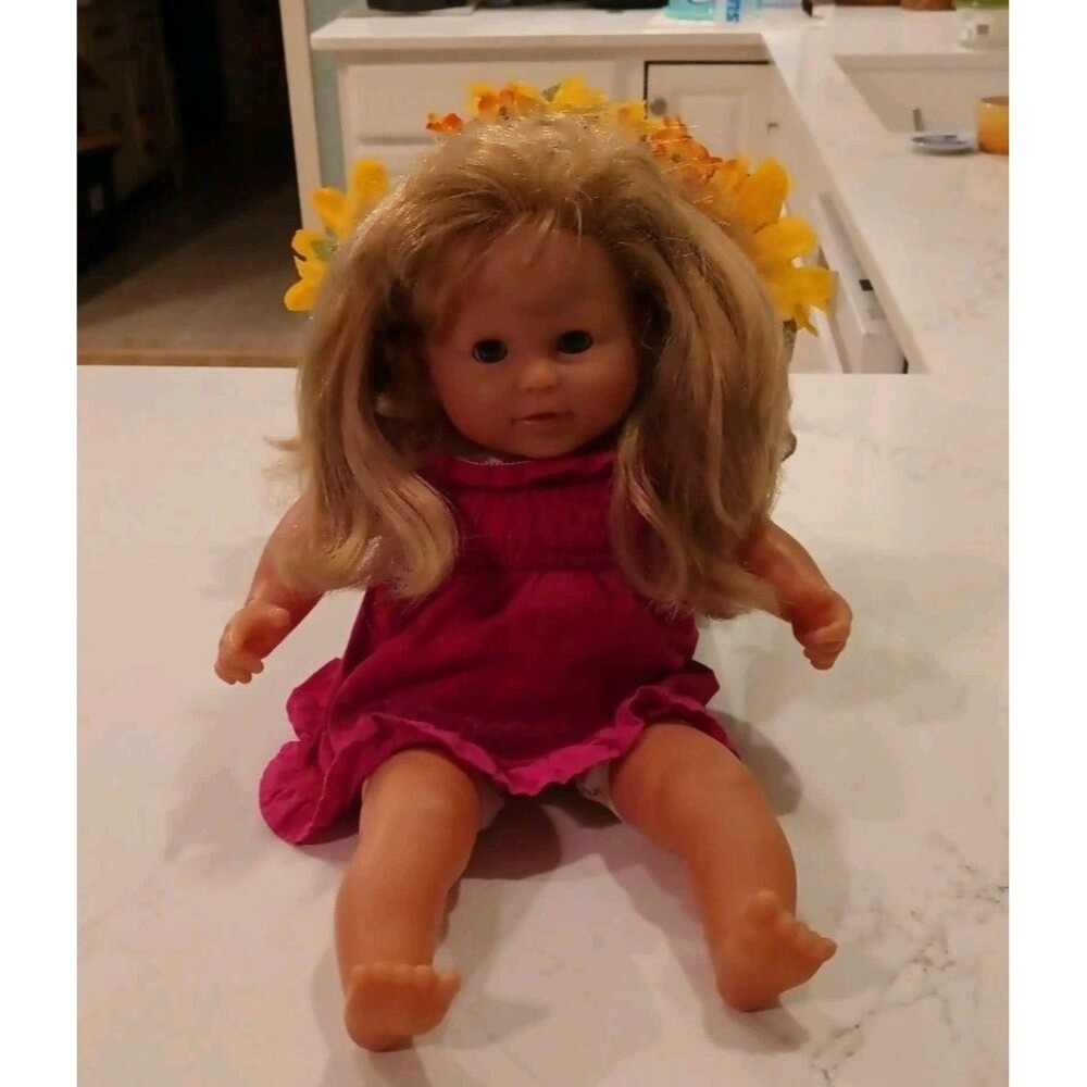 Nice! Corolle Baby Doll Girl Blonde Hair Blue Eyes 15" w/American Girl Dress